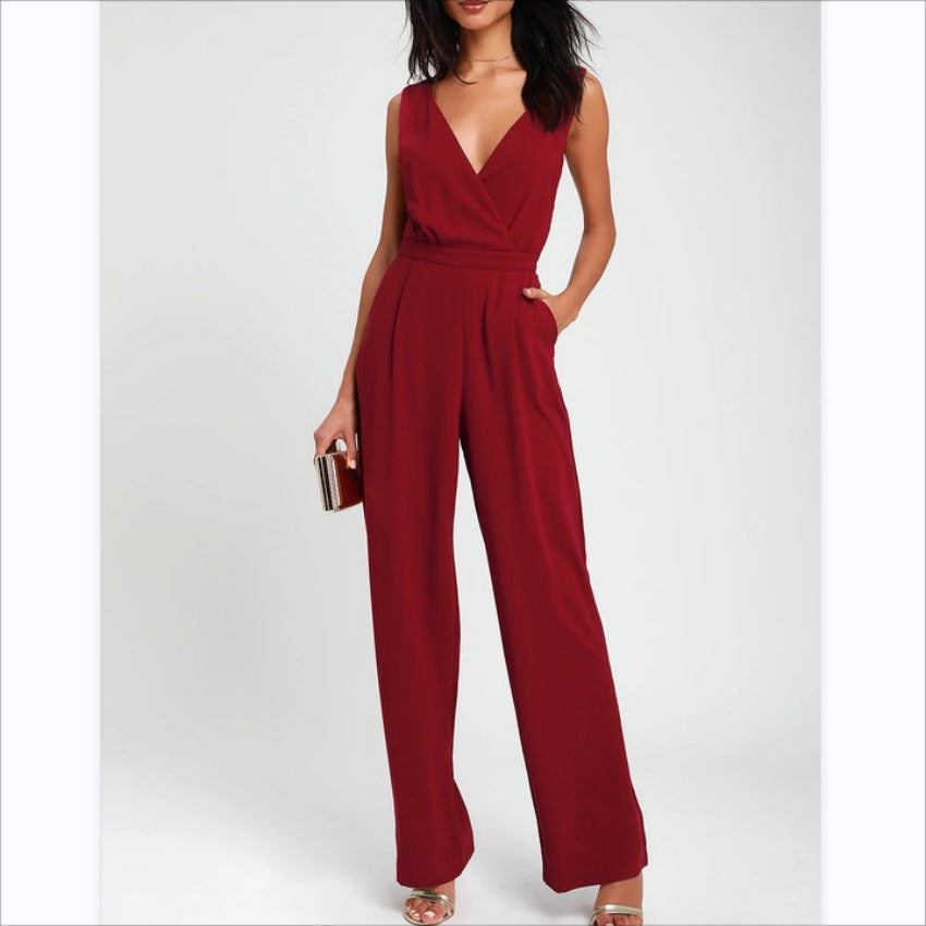 Women’s One-piece Trousers Lace Backless Deep V – High-Waisted Casual Outfit 