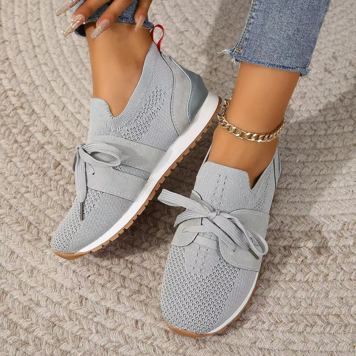 Women’s Lace‑Up Mesh Walking Flats CJ US