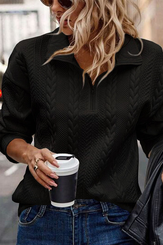 Casual Versatile Pullover Long-sleeve Knit Top For Women With A Half-zip And Turn-down Collar Sweatshirt CJ US