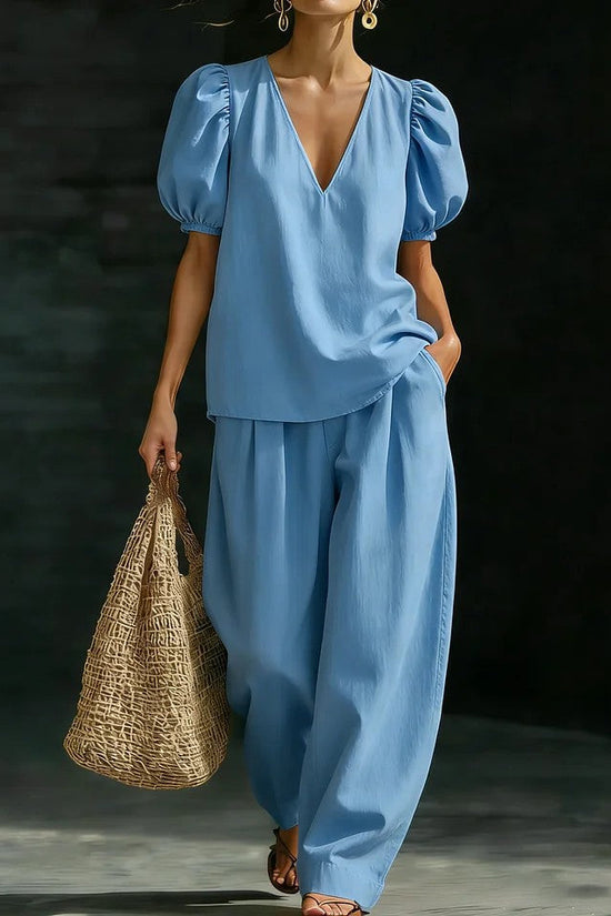 V-Neck Short-Sleeve Fashionable Casual Womens Set 
