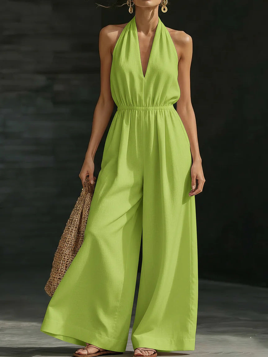 V-neck Halter Neck Jumpsuit For Women 