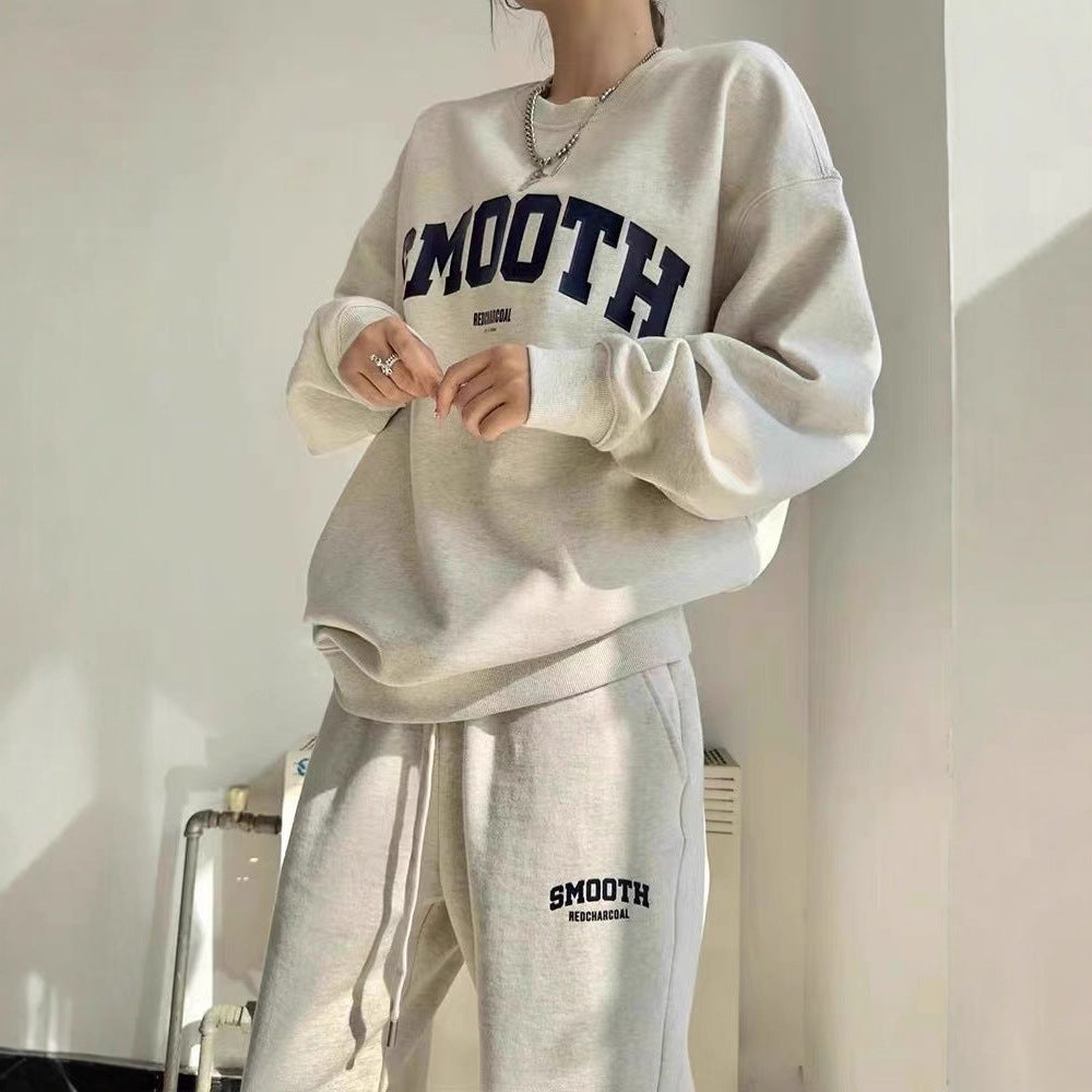 Gray Hoodie And Pants Fashion Running Two-piece Set Trendy 