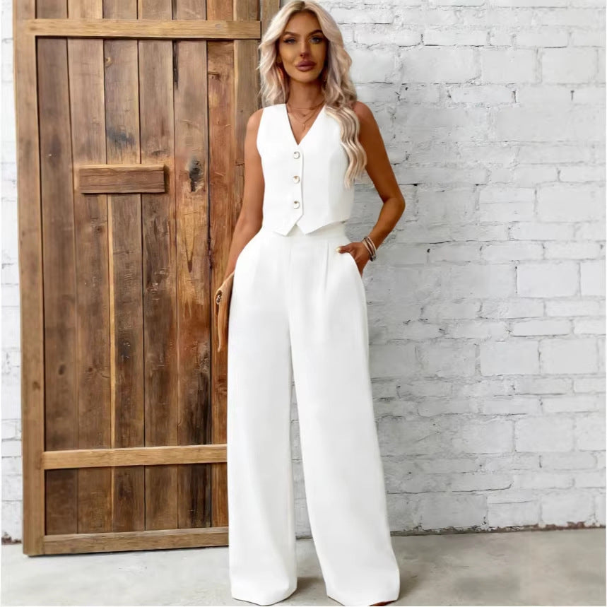 Womens Fashion Plus-Size Buttoned Vest Set 