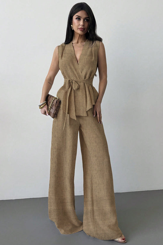 Lace-up V-neck Vest Top And Pants Two-piece Set 