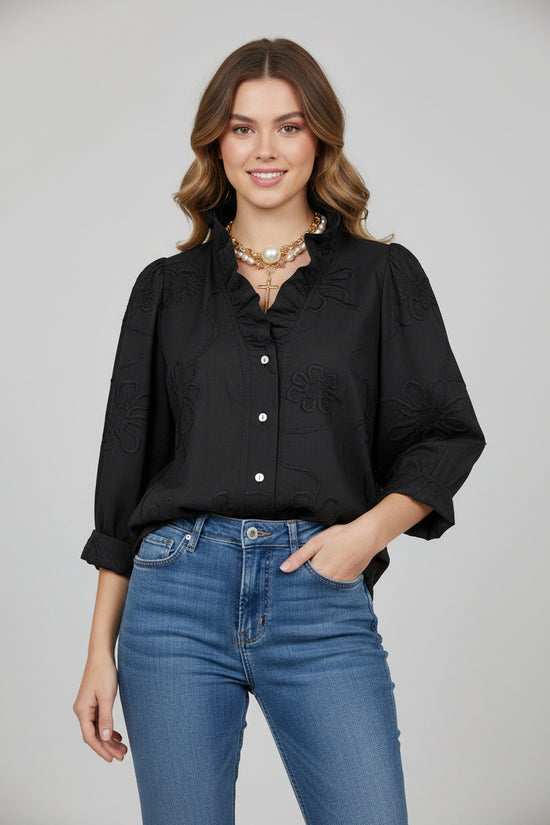Lace-embroidered Cotton-linen Sweet Blouse 