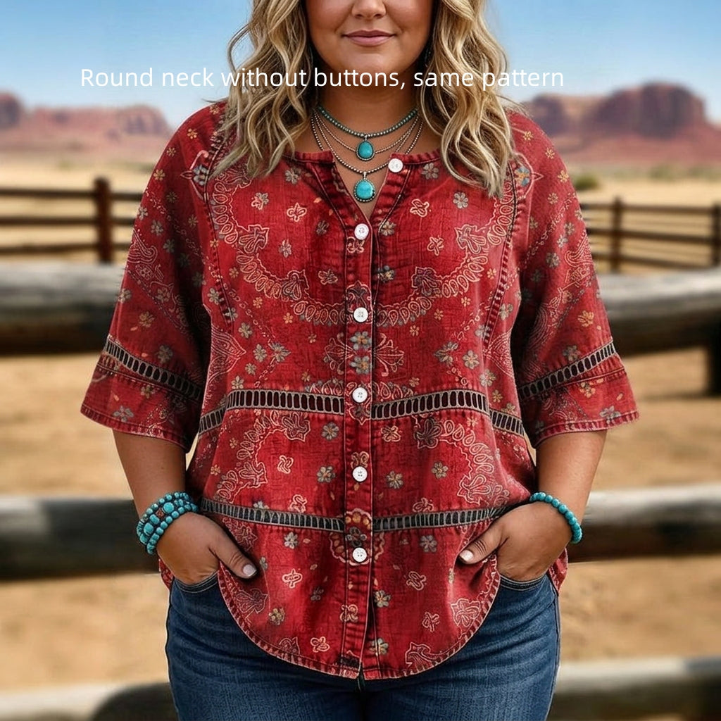 European And American Retro Bohemian Hollow-Out Plus-Size Top 