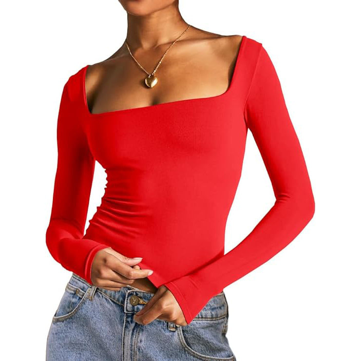 Square Neck Milk Silk Pullover Long Sleeves 