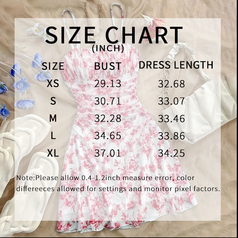 Boho Floral Spaghetti Strap Mini Dress – Ruched Ruffle Hem Vacation Sundress CJ