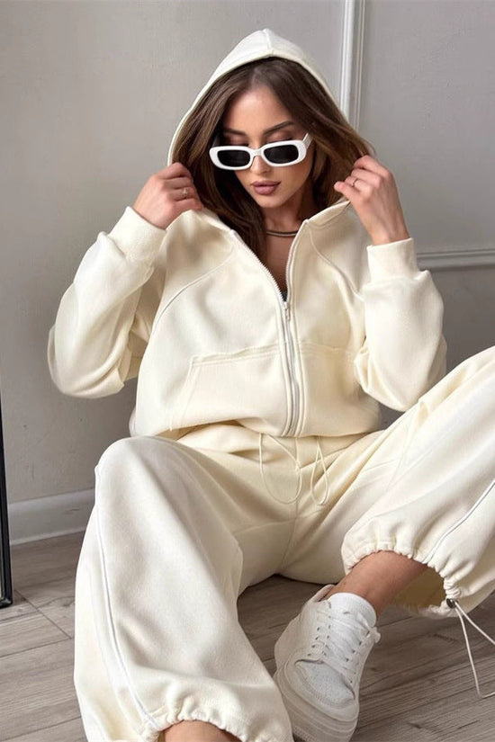 Women's Sportswear Set Solid Color Cardigan Set 