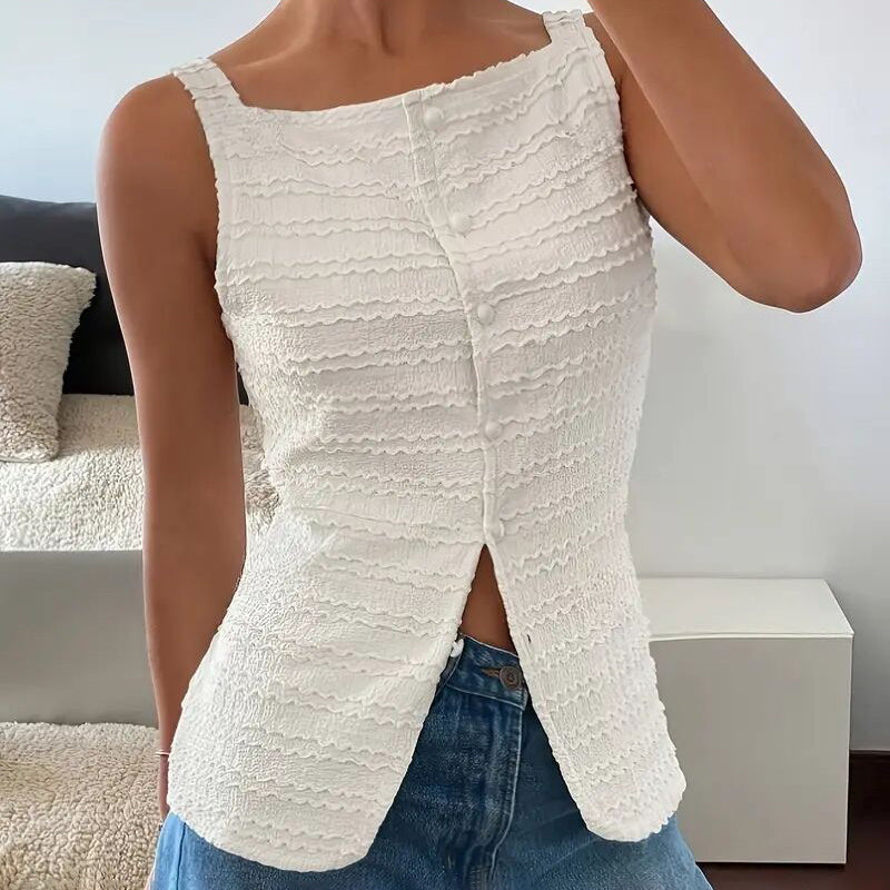 Trendy Square Neck Button Up Vest Top Y2k Going Out Tank Tops CJ US