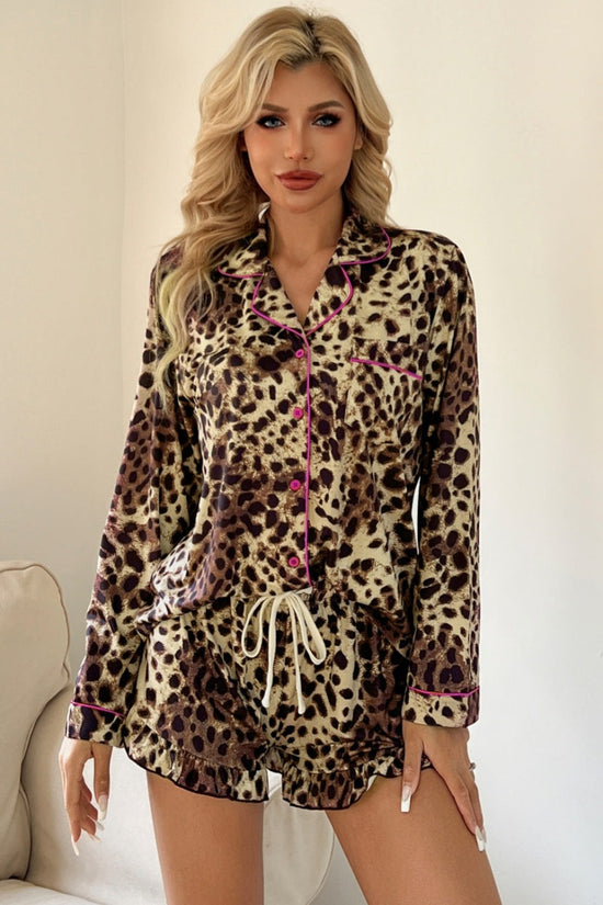 Women's Milk Silk Leopard Print Pajama Set 