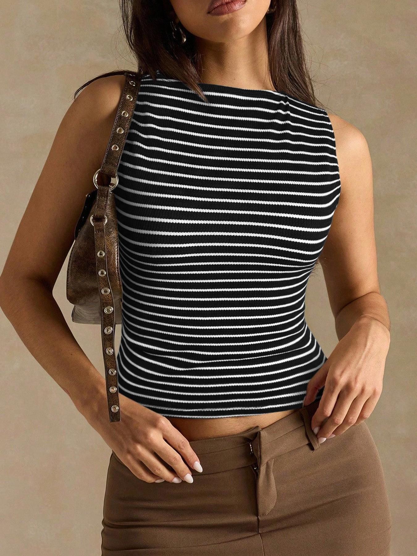 Simple Fine-Striped Versatile Slimming Vest For Women 