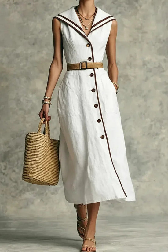 Fashionable Casual Stand-up Collar Trendy Style Buttoned Dress 