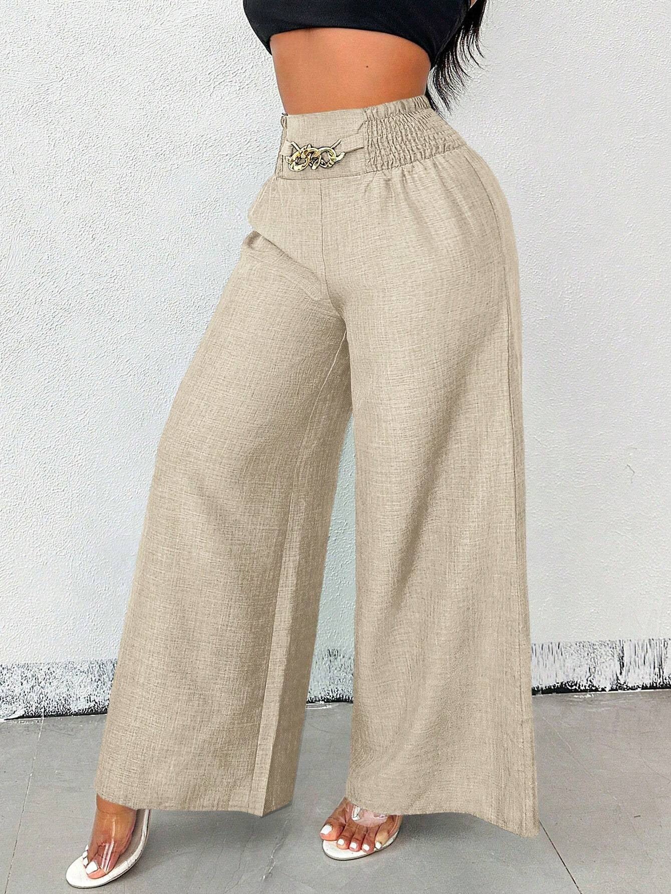 New Womens Fashionable Retro High-Waist Elastic Drapey Wide-Leg Long Pants For Women 