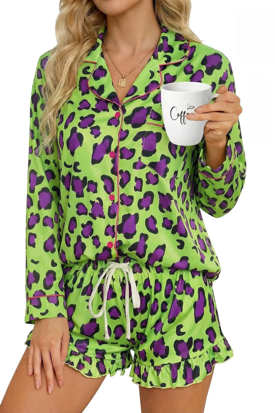 Women's Milk Silk Leopard Print Pajama Set 