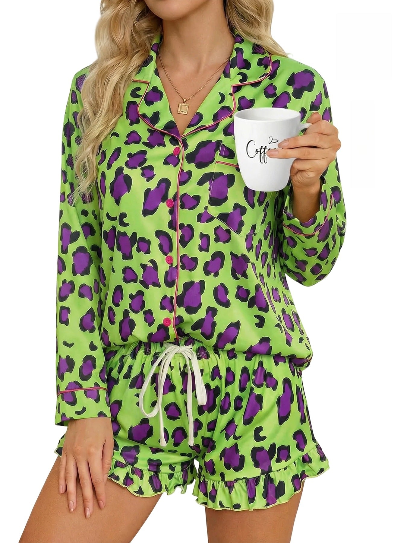 Women's Milk Silk Leopard Print Pajama Set 