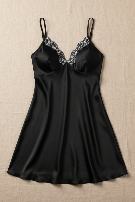 Sexy Lace Trim V-Neck Strap Dress for Women, Short Mini Dress, Sexy and Elegant Style, High-Quality Fabric, Slim Fit, Fashionable and Charming Design 