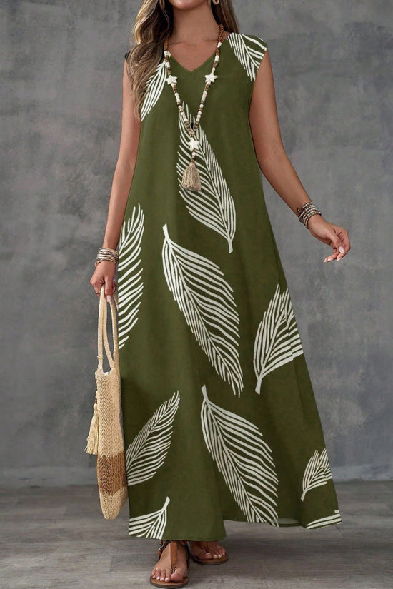 Summer Vacation Style Casual Printed V-Neck Dress 