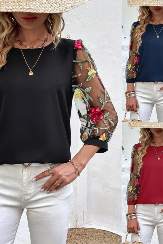 Women's Casual Mesh Black Patchwork Top 