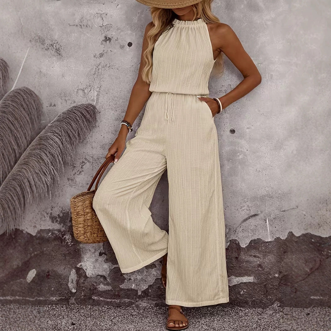 Womens Draped-Neck Vest And Casual Pants Set 