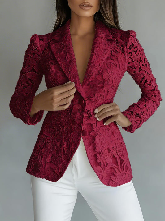 Fashionable Casual Elegant Lace V-Neck Sheer Blazer for Women 