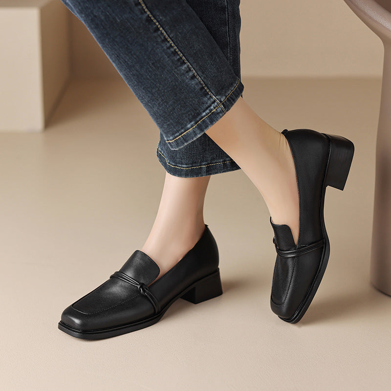 Retro Minimalist Design Womens Mid Heel Leather Shoes 