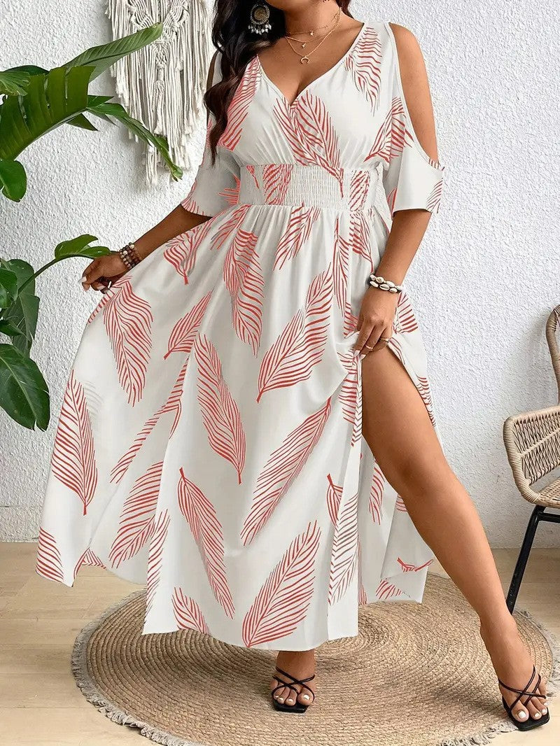 Women’s Off-Shoulder Cross V-Neck Maxi Dress 
