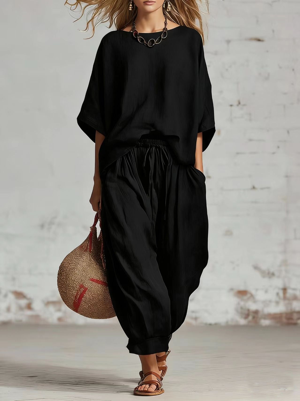 Women's Solid Color Loose Casual Set 