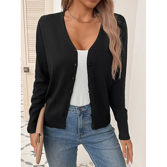 Women’s V‑Neck Button‑Down Cardigan Knit Sweater CJ US