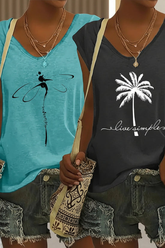 2-Pack Women's V-Neck Sleeveless Tank Tops – Loose Fit Casual Summer Beach Shirts FitiqueFit