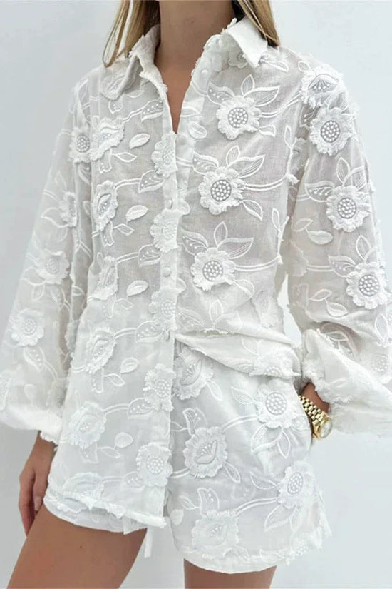 Embroidered shirt shorts set 