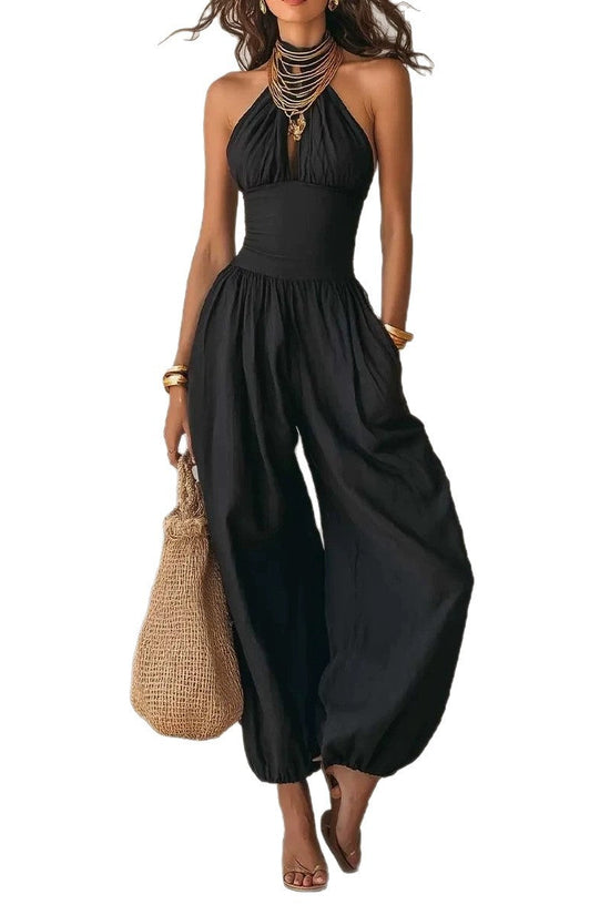 Slim-Fitting Body-Concealing Travel Halter Neck Sexy Casual Comfortable Jumpsuit 