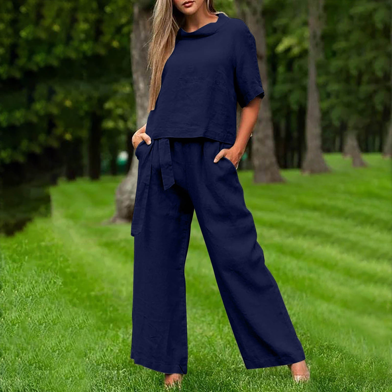 Round-neck Plus-size Womens Casual Two-piece Set, Trendy For Women 