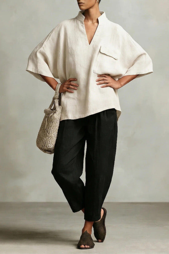 Loose-fitting Solid-color Stylish Women's Linen Shirt 