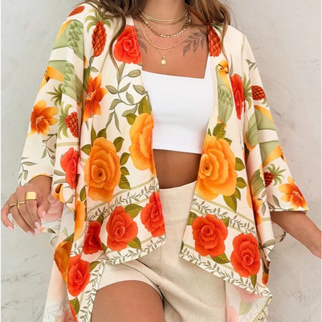 Loose-fitting Casual Womens Printed Cardigan Top 