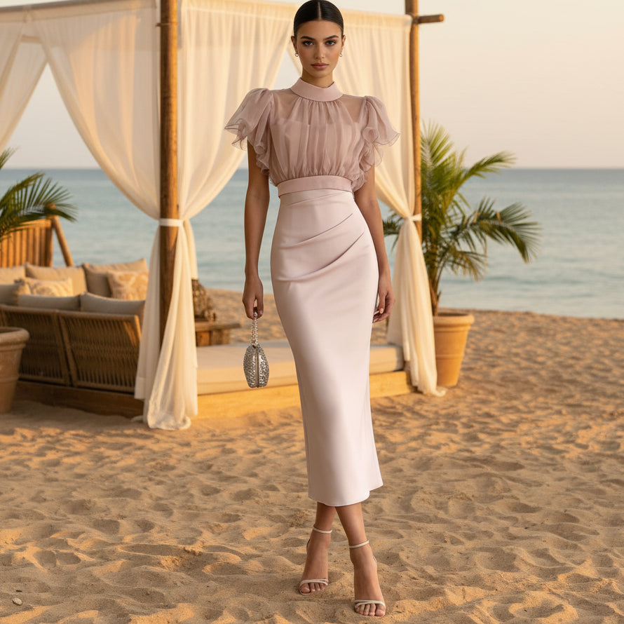 Mesh lace up waist bag hip dress 