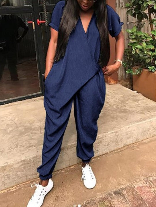 Fashionable Womens Loose V-Neck Jumpsuit 