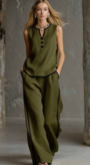 Women's Minimalist Sleeveless Two-Piece Set 