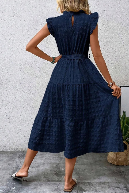 Tied Ruffled Cap Sleeve Midi Dress 