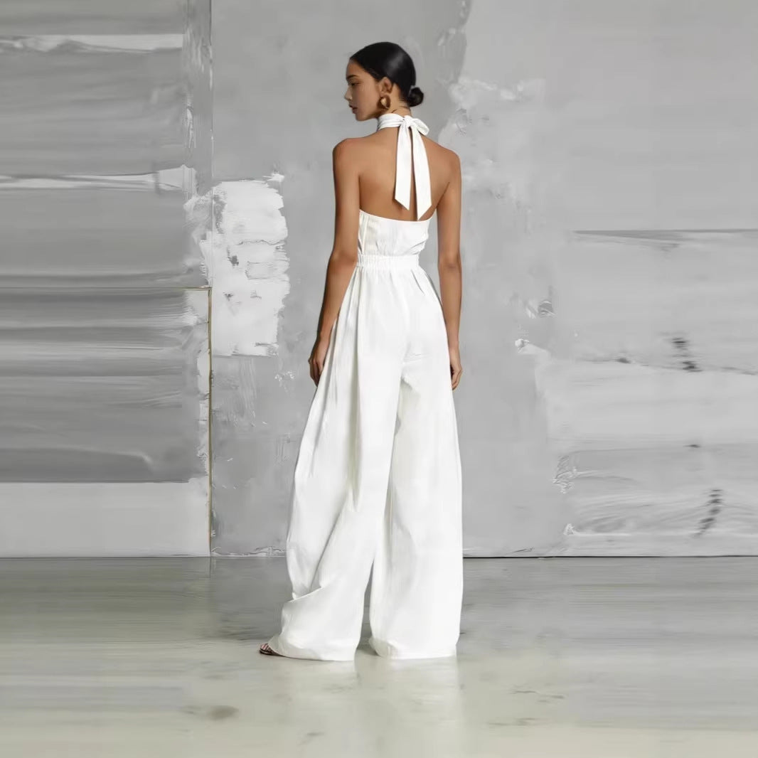 Fashionable And Elegant Belted Pleated Jumpsuit With A Cinched Waist 