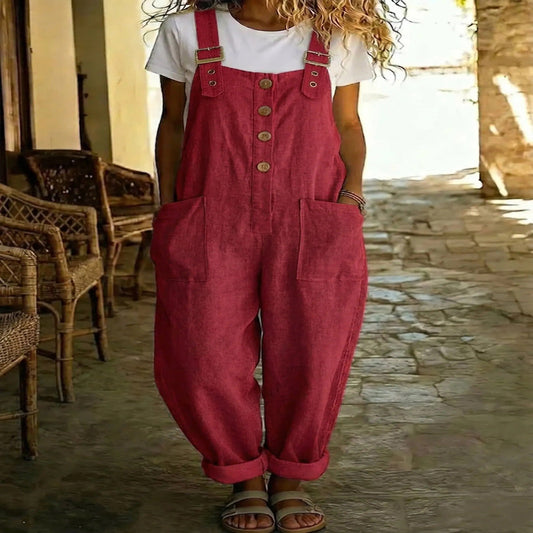 Solid-color Vintage Straight-leg Overalls For Women 
