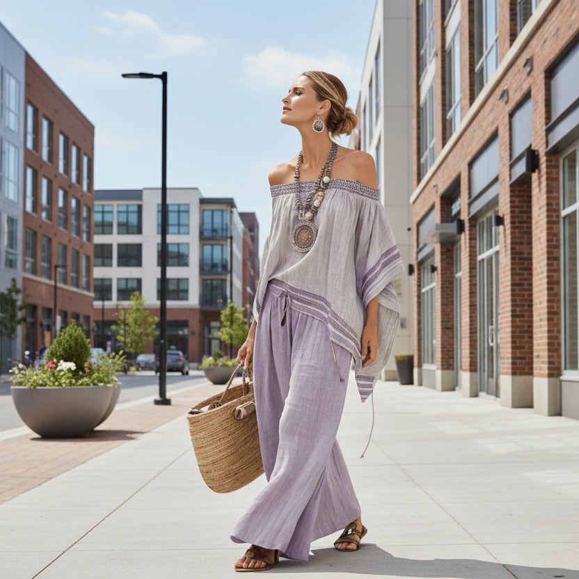 Loose Casual Womens Summer Cross-Border Fashion Beach Vacation Two-Piece Set 