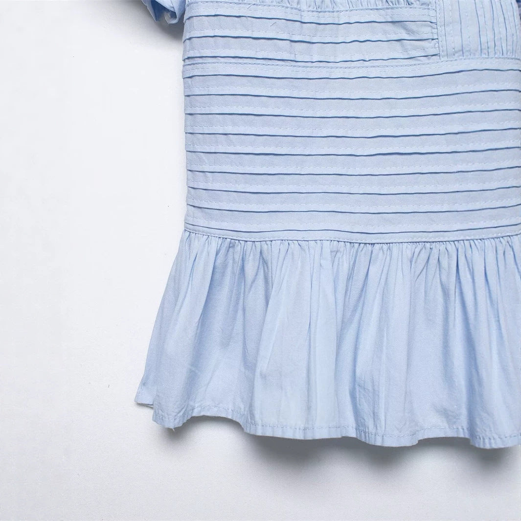 Ruffle-trimmed Puff-sleeve Blouse Top 