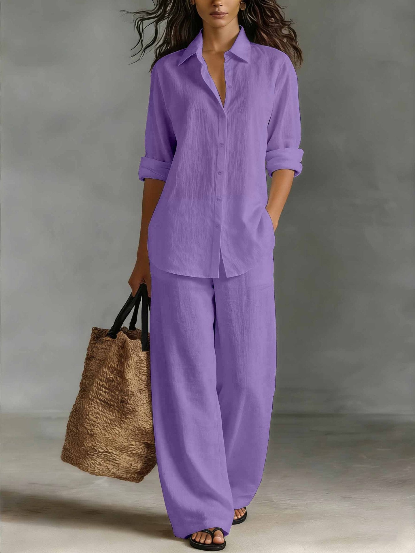 Bohemian Resort Cotton-Linen Top And Pants Set 