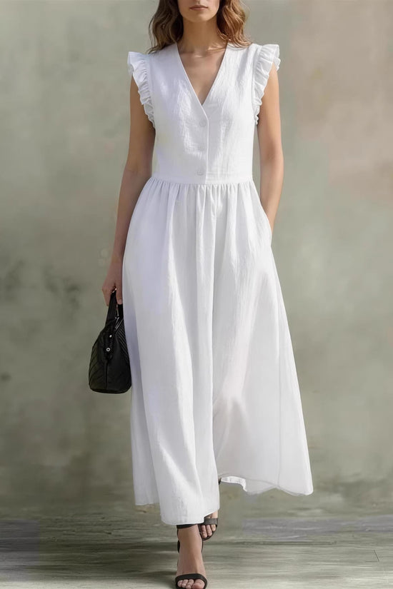 Casual Fashionable Elegant V-Neck Dress With Pockets 