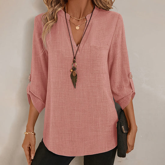 Womens Casual Summer Shirts Notch V Neck Blouses CJ US