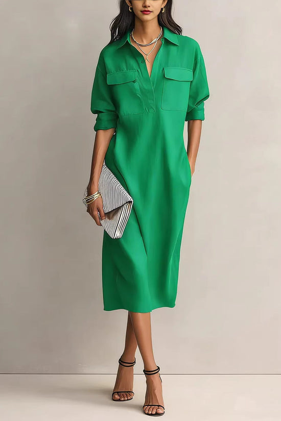 Elegant and Sophisticated Office Casual Fashion Fitted Comfortable Solid Color Mid-Length Dress 