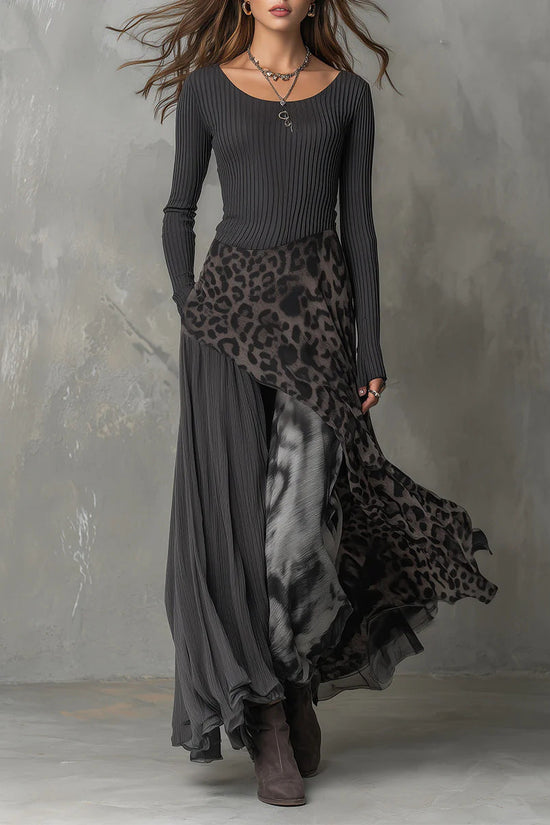 Long Sleeve Printed Maxi Dress 