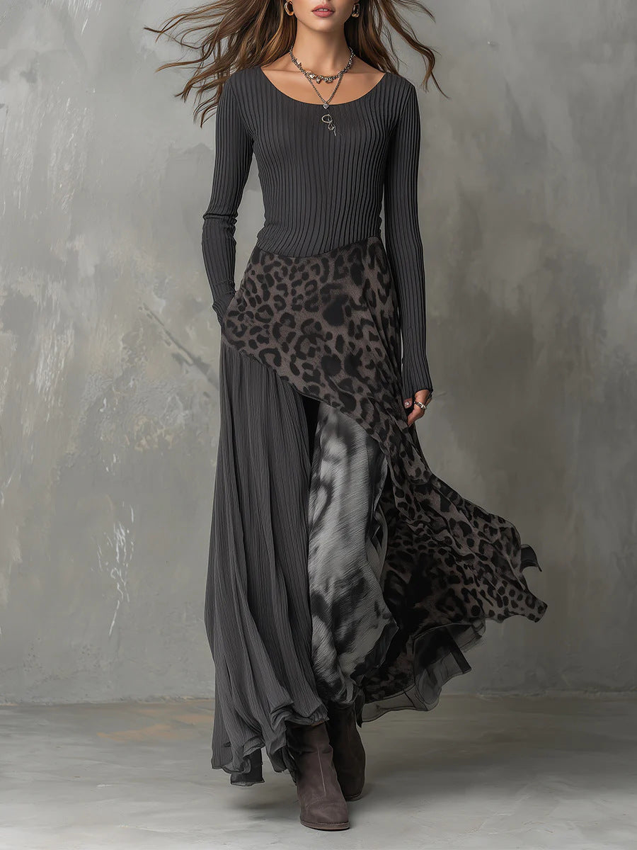 Long Sleeve Printed Maxi Dress 