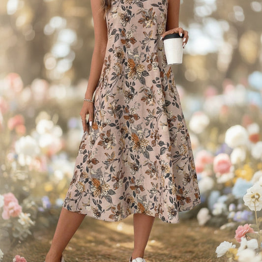 Womens Printed All-Match Sleeveless Pocketed Dress 
